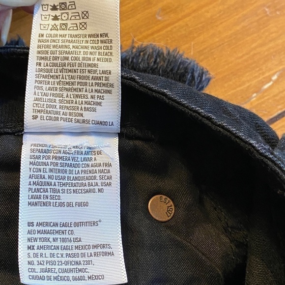 American Eagle Outfitters Hi Rise Festival Mini Jean Skirt Black Fringe Distress - Picture 7 of 12